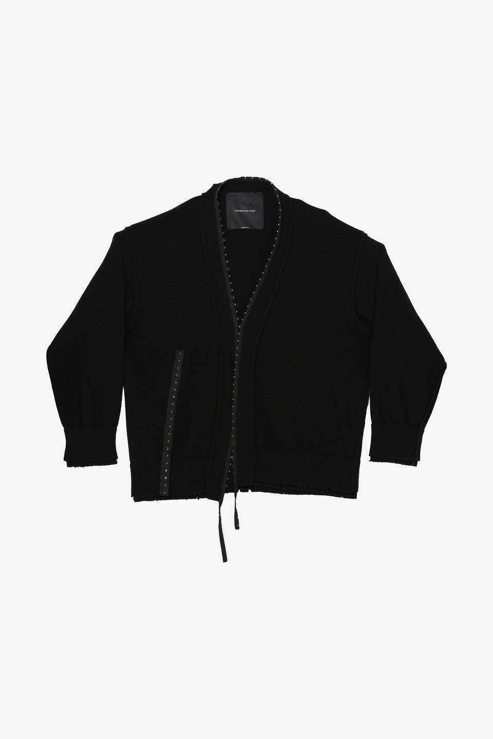 Corset Distressed Cardigan-Black
