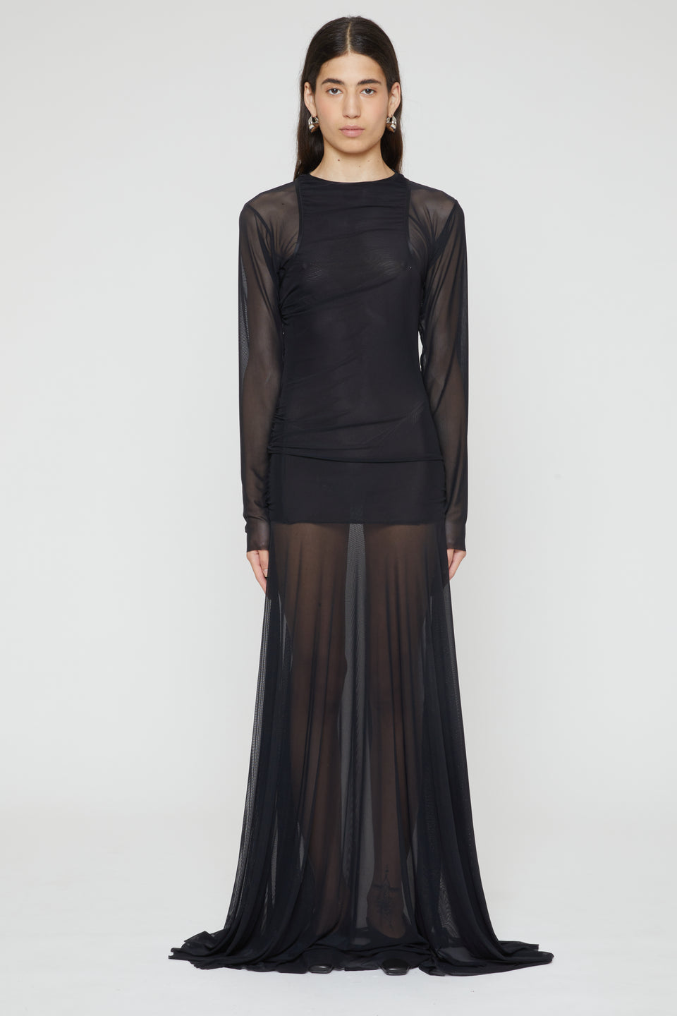 Sheer Layered Dress-Black