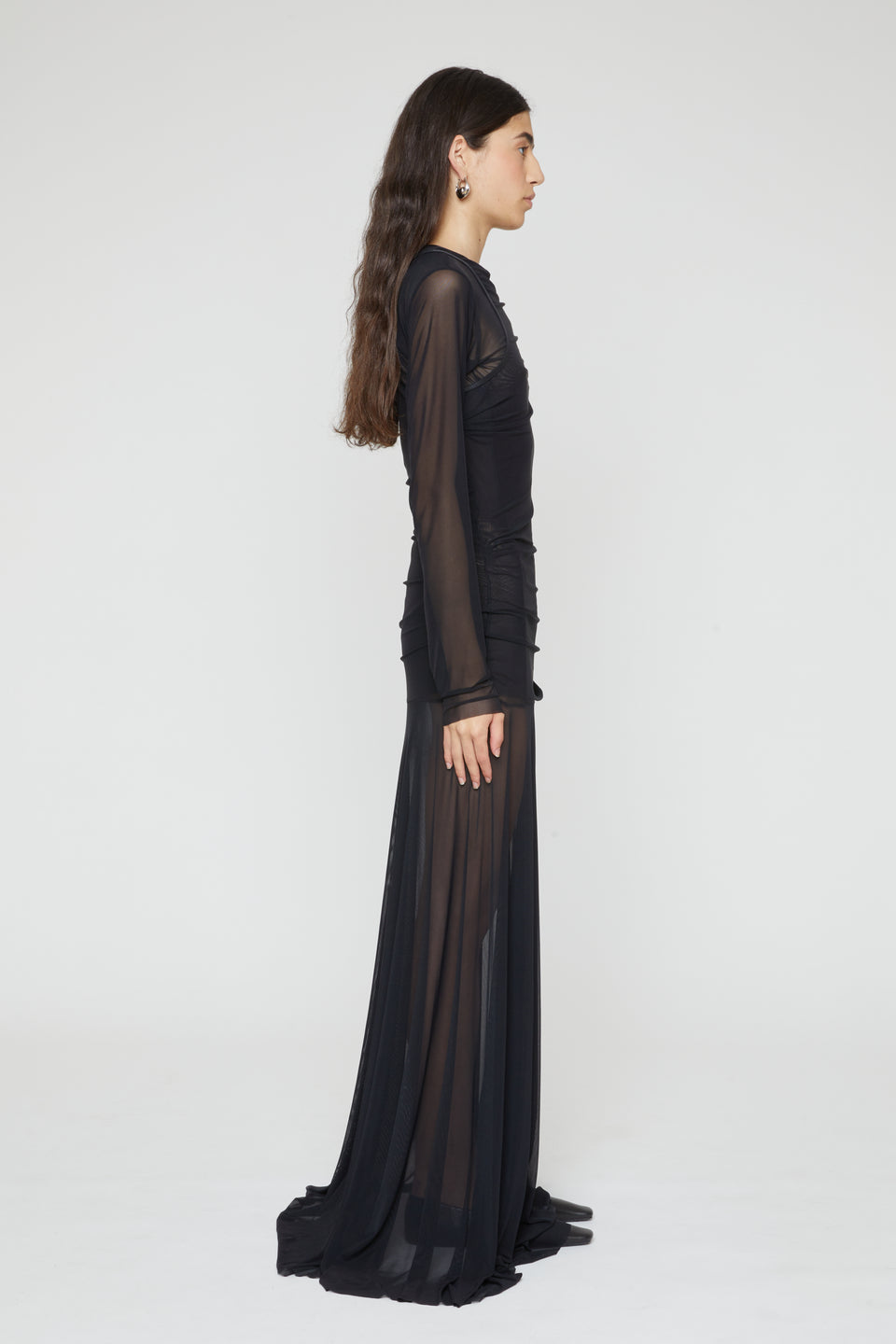 Sheer Layered Dress-Black