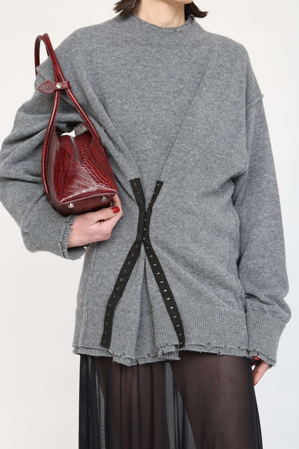 Corset Distressed Sweater-Grey