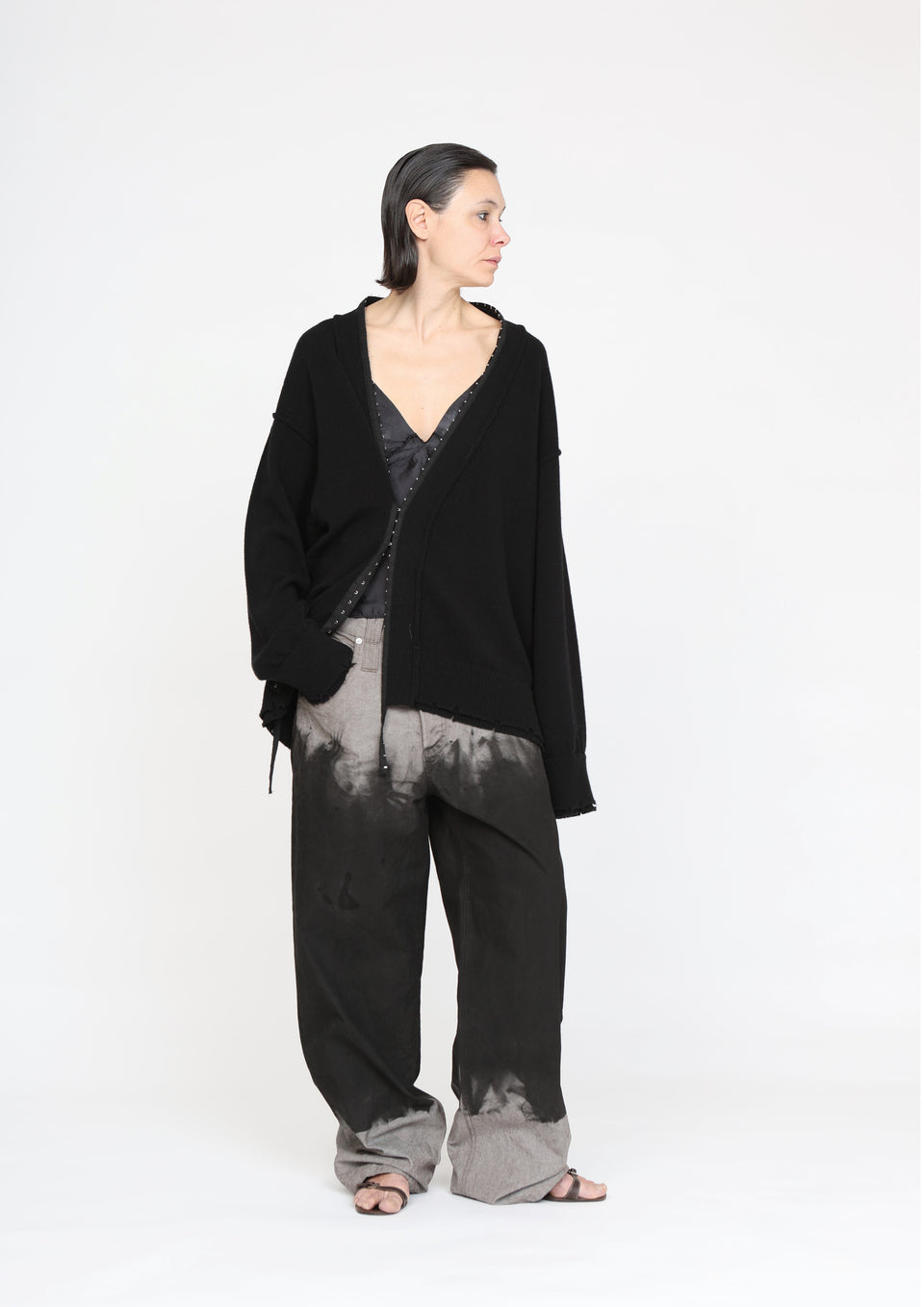 Corset Distressed Cardigan-Black