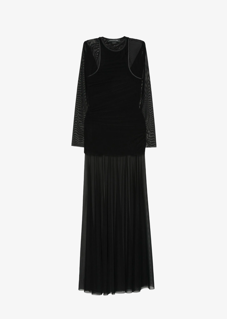 Sheer Layered Dress-Black